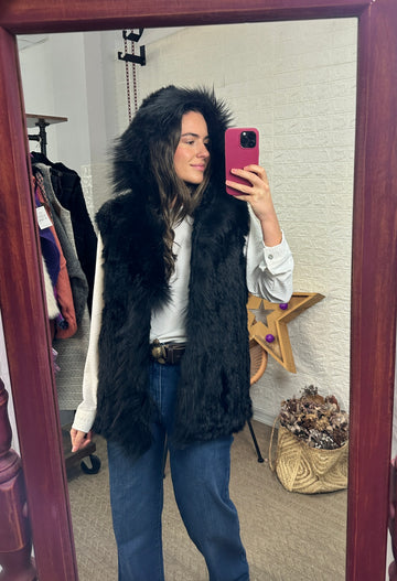 Chaleco pelo Black capucha